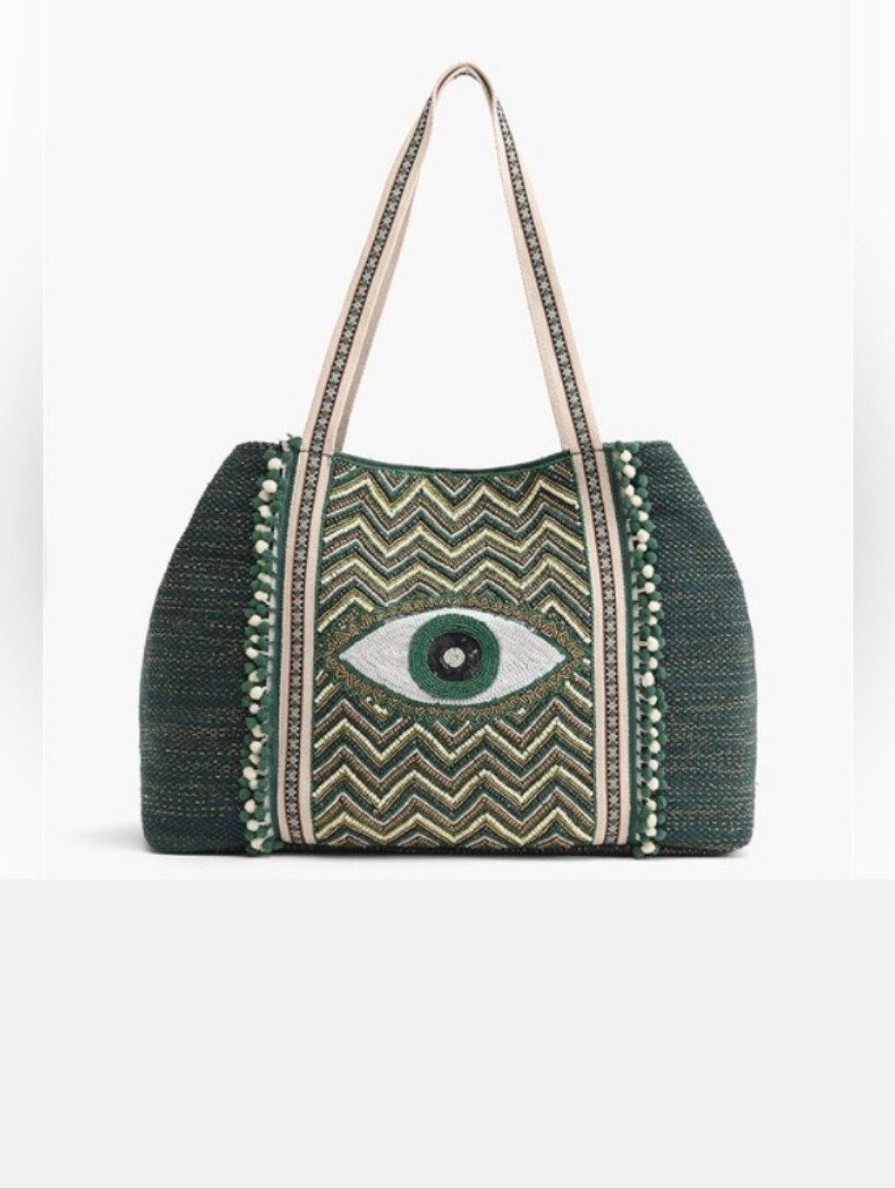 America &Beyond Square Beaded Evil Eye Tote Bag/purse 2 Handles/ Crossbody Strap